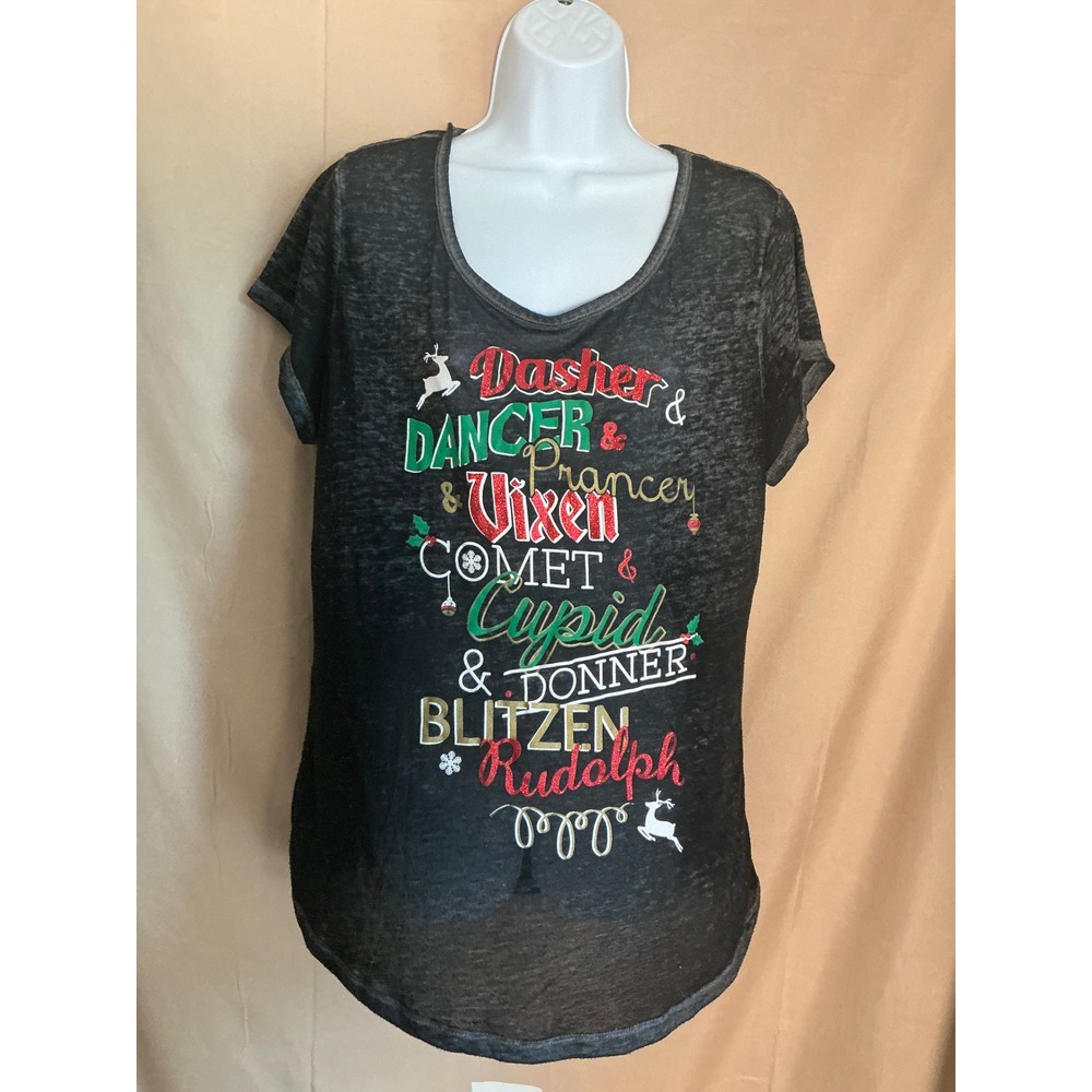 Rocker Girl Reindeer Names T-Shirt Women XL Gray Excellent Glitter Graphic Tee